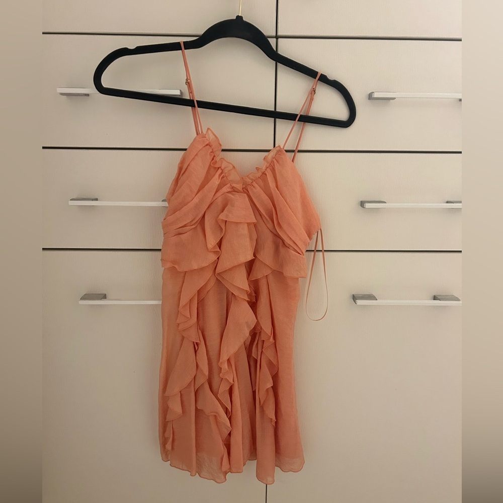 MANGO Coral Ruffle Mini Dress